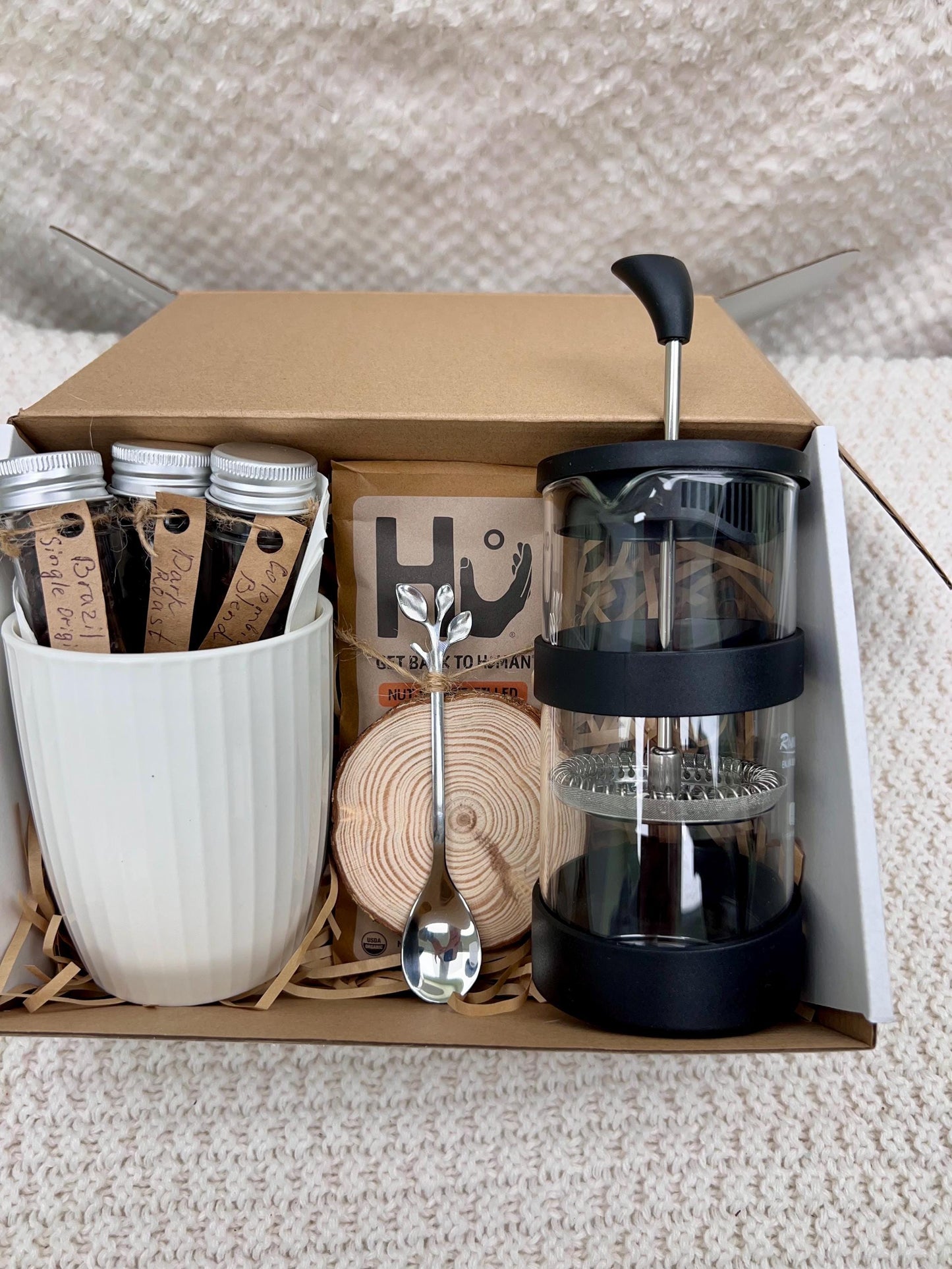 Gourmet Coffee Gift Box: French Press, Mug & Artisan Coffee Samples
